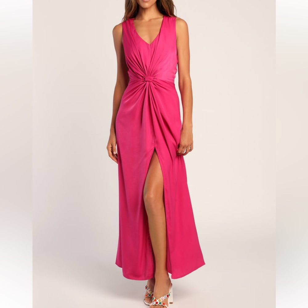 NEW Lulu’s New See Me Stun Magenta Sleeveless Knotted Maxi Dress small sm s gown